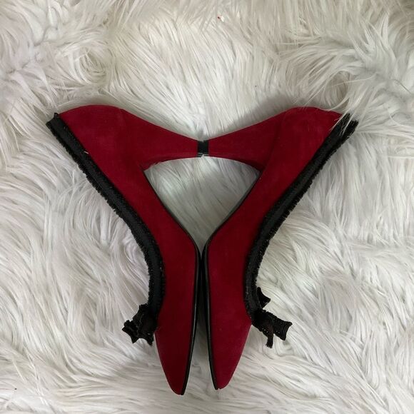 NEW Marc by Marc Jacobs Leather Red Velvet Trim Pointed Toe Pumps US 6 EUR 36 - Picture 11 of 13